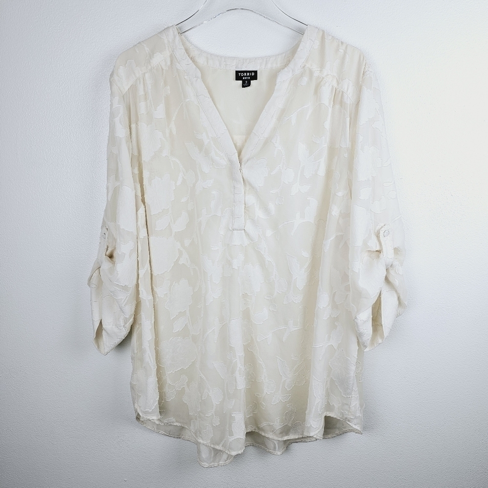 Torrid Cream Floral Semi-Sheer Blouse